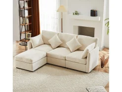 Sofá|Merax Sofá de canto em L de 4 lugares - 216 x 161 x 81 cm - com apoio para os pés - chenille - Bege