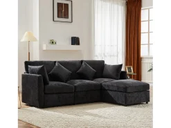Sofá|Merax Sofá de canto em L de 4 lugares - 216 x 161 x 81 cm - com apoio para os pés - chenille - cinza Cinzento