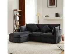 Sofá|Merax Sofá de canto em L de 4 lugares - 216 x 161 x 81 cm - com apoio para os pés - chenille - cinza Cinzento