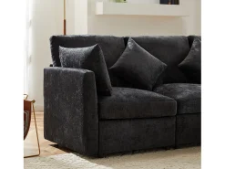 Sofá|Merax Sofá de canto em L de 4 lugares - 216 x 161 x 81 cm - com apoio para os pés - chenille - cinza Cinzento