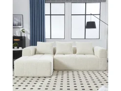 Sofá*Hauss Spole Sofá de canto em L de 3 lugares com 3 almofadas e bolso lateral - Chenille Bege