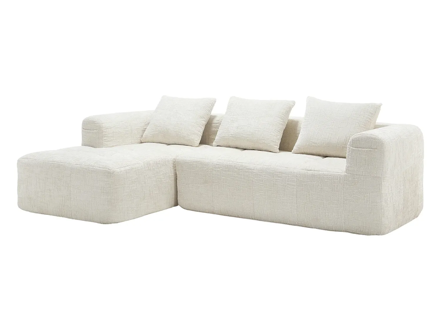 Sofá*Hauss Spole Sofá de canto em L de 3 lugares com 3 almofadas e bolso lateral - Chenille Bege