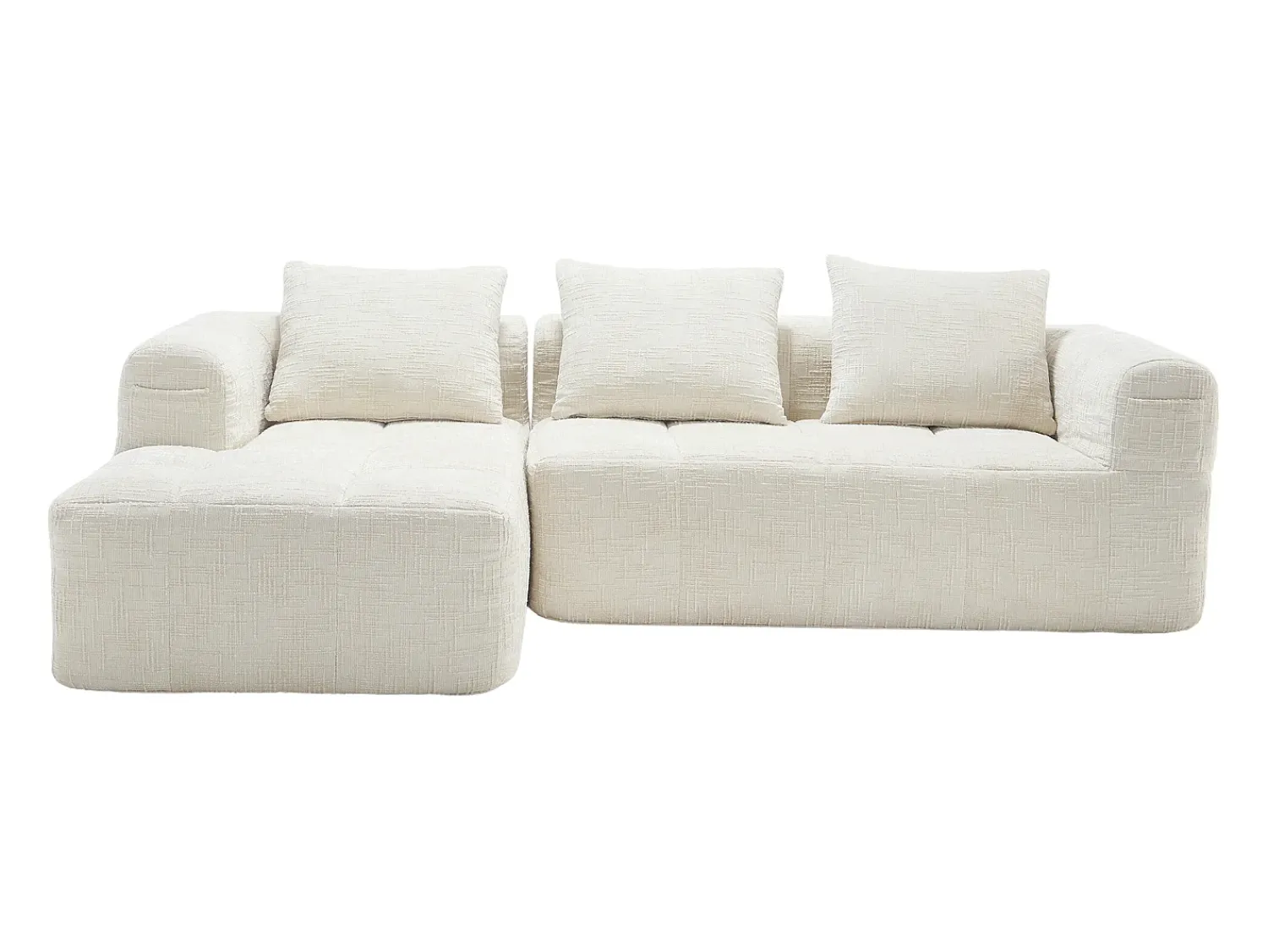 Sofá*Hauss Spole Sofá de canto em L de 3 lugares com 3 almofadas e bolso lateral - Chenille Bege