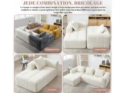 Sofá*Hauss Spole Sofá de canto em L de 3 lugares com 3 almofadas e bolso lateral - Chenille Bege