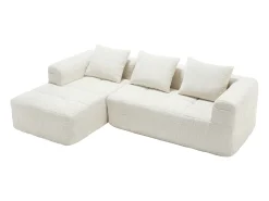 Sofá*Hauss Spole Sofá de canto em L de 3 lugares com 3 almofadas e bolso lateral - Chenille Bege