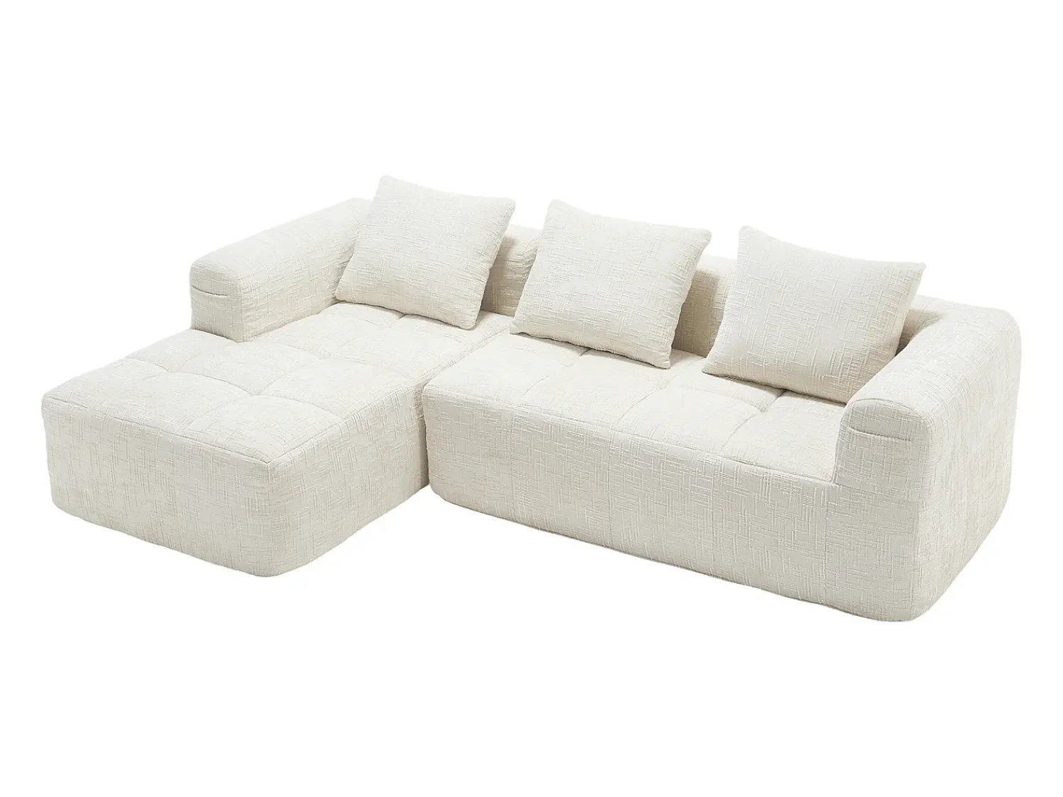 Sofá*Hauss Spole Sofá de canto em L de 3 lugares com 3 almofadas e bolso lateral - Chenille Bege