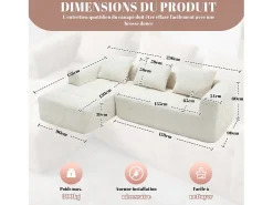 Sofá*Hauss Spole Sofá de canto em L de 3 lugares com 3 almofadas e bolso lateral - Chenille Bege