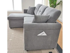 Clearance Hauss Spole Sofá de canto em L de 3 lugares - Sofá-cama com arrumação e almofada - Tecido chenille Cinzento