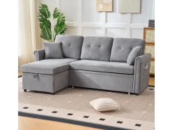 Clearance Hauss Spole Sofá de canto em L de 3 lugares - Sofá-cama com arrumação e almofada - Tecido chenille Cinzento