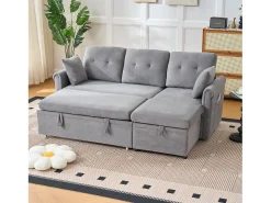 Clearance Hauss Spole Sofá de canto em L de 3 lugares - Sofá-cama com arrumação e almofada - Tecido chenille Cinzento