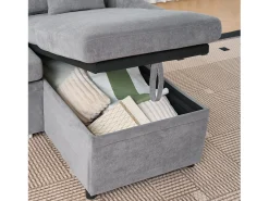 Clearance Hauss Spole Sofá de canto em L de 3 lugares - Sofá-cama com arrumação e almofada - Tecido chenille Cinzento