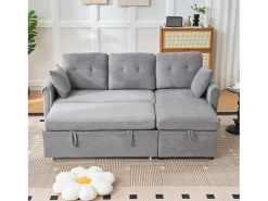 Clearance Hauss Spole Sofá de canto em L de 3 lugares - Sofá-cama com arrumação e almofada - Tecido chenille Cinzento