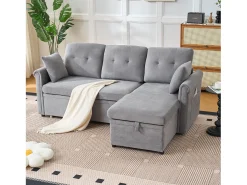 Clearance Hauss Spole Sofá de canto em L de 3 lugares - Sofá-cama com arrumação e almofada - Tecido chenille Cinzento