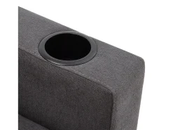 Outlet Hauss Spole Sofá de canto em L de 3 lugares com 2 almofadas, suporte para copos e arrumação, tecido de algodão e linho cinza escuro Cinzento