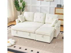 Sofá*Hauss Spole Sofá de canto em L de 3 lugares - Sofá-cama com arrumação e almofada - Tecido chenille Bege