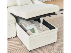 Sofá*Hauss Spole Sofá de canto em L de 3 lugares - Sofá-cama com arrumação e almofada - Tecido chenille Bege