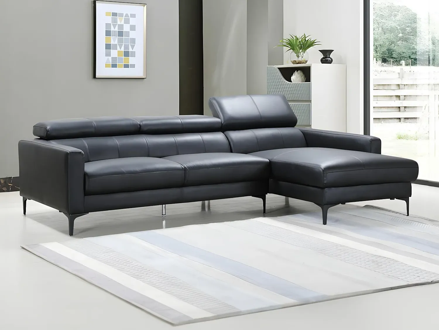 Sofá*LINEA SOFA Sofá de canto em pele de búfalo - Canto direito - FLORENCE Preto