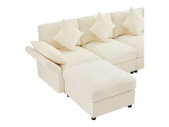 Outlet ModernLuxe Sofá de canto em U ou L - 4 lugares - con 2 pufs - apoio de braços ajustáveis - con 4 almofadas + 2 apoios de cabeça - Bege