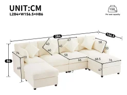 Outlet ModernLuxe Sofá de canto em U ou L - 4 lugares - con 2 pufs - apoio de braços ajustáveis - con 4 almofadas + 2 apoios de cabeça - Bege