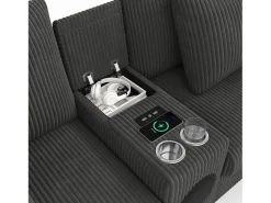 Discount ModernLuxe Sofá de canto em U ou L - con alto-falante Bluetooth - con espacio de armazenamento - carregador sem fio + porta USB - con porta-copos - con almofadas - cinza Cinzento
