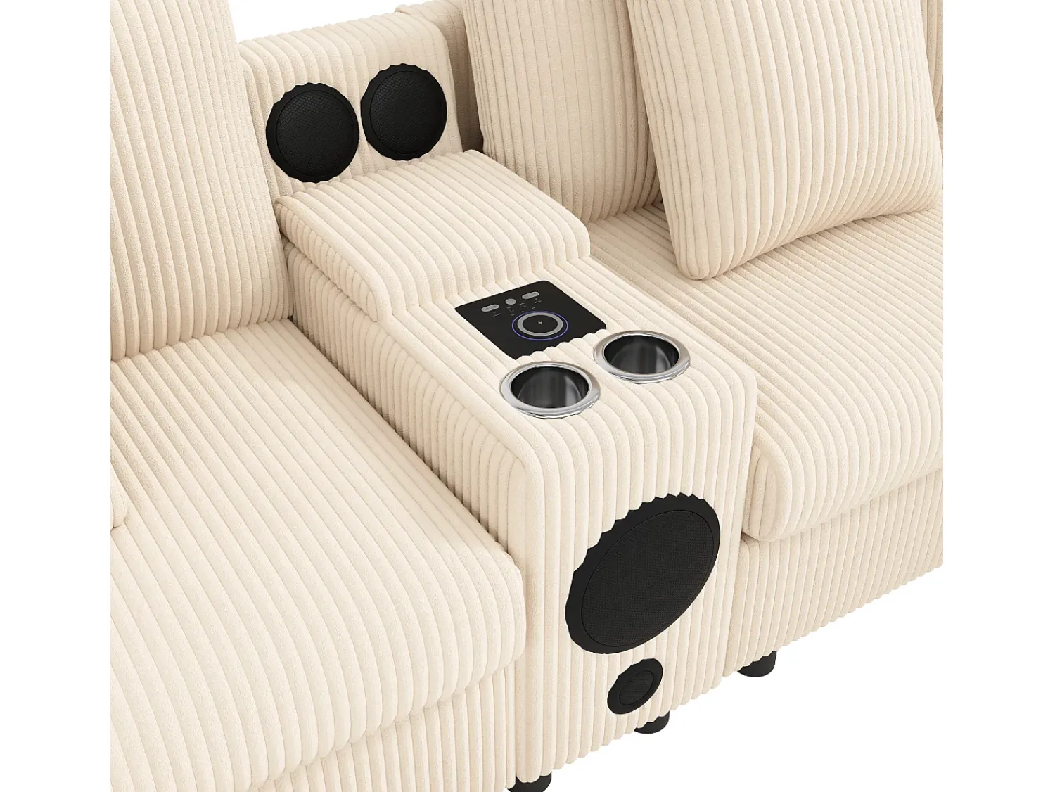 Sofá|ModernLuxe Sofá de canto em U ou L - con alto-falante Bluetooth - con espacio de armazenamento - carregador sem fio + porta USB - con porta-copos - con almofadas - Bege