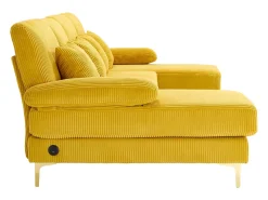 Sofá* Sofá de canto em veludo - Sofá de canto com iluminação LED e 4 almofadas - Porta USB e apoios de braços - Amarelo