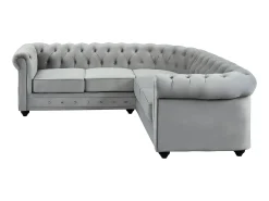 Vente-unique Sofá de canto em veludo Cinzento prateado - CHESTERFIELD^ Sofá