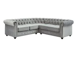 Vente-unique Sofá de canto em veludo Cinzento prateado - CHESTERFIELD^ Sofá