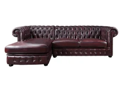 Sofá*LINEA SOFA Sofá de canto esquerdo chesterfield 100% pele cereja BRENTON Bordeaux