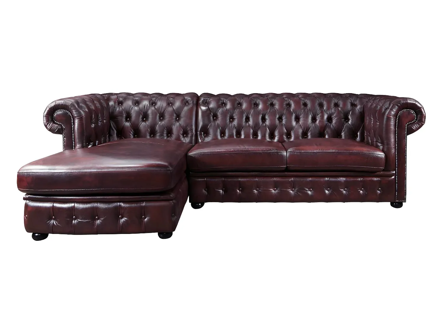 Sofá*LINEA SOFA Sofá de canto esquerdo chesterfield 100% pele cereja BRENTON Bordeaux