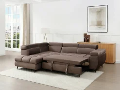 Sale Vente-unique Sofá de canto esquerdo convertível em veludo NIACATO Taupe