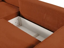 Outlet Vente-unique Sofá de canto esquerdo convertível em veludo canelado AMELIA Terracota