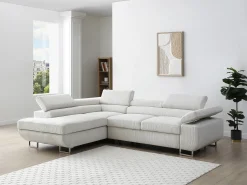 Outlet Vente-unique Sofá de canto esquerdo convertível veludo canelado NURAZIO Bege