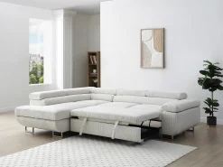 Outlet Vente-unique Sofá de canto esquerdo convertível veludo canelado NURAZIO Bege