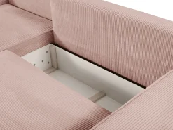 Sofá*Vente-unique Sofá de canto esquerdo convertível em veludo canelado cor-de-rosa pó AMELIA Rosa claro