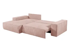 Sofá*Vente-unique Sofá de canto esquerdo convertível em veludo canelado cor-de-rosa pó AMELIA Rosa claro