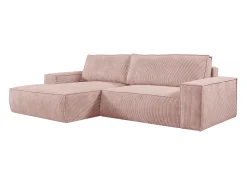 Sofá*Vente-unique Sofá de canto esquerdo convertível em veludo canelado cor-de-rosa pó AMELIA Rosa claro