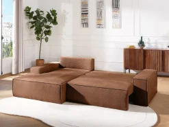 Best Vente-unique Sofá de canto esquerdo convertível tecido texturizado AMELIA Terracota