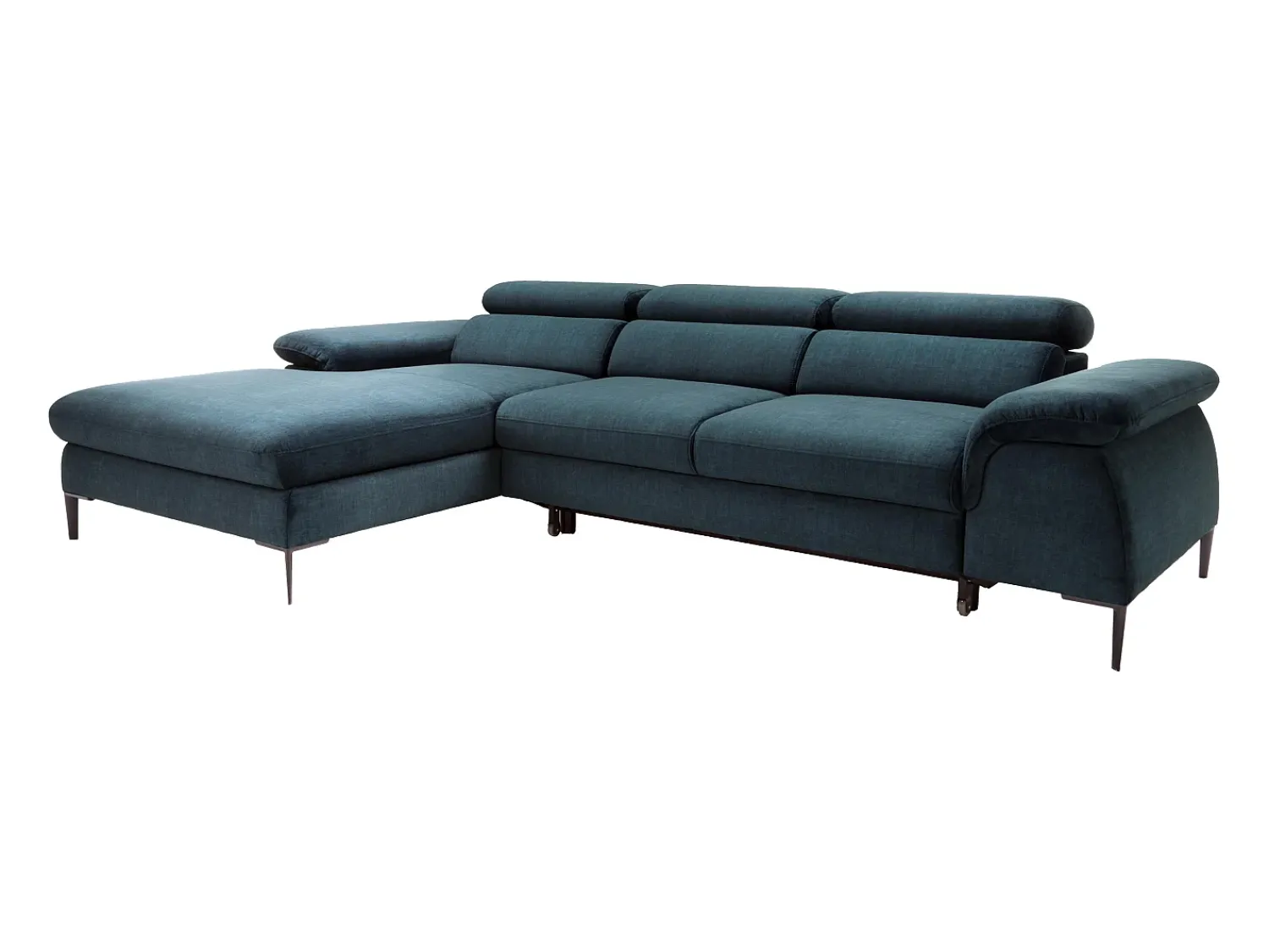 Outlet Vente-unique Sofá de canto esquerdo convertível em veludo azul-escuro design SEPINA de Pascal Morabito Azul escuro