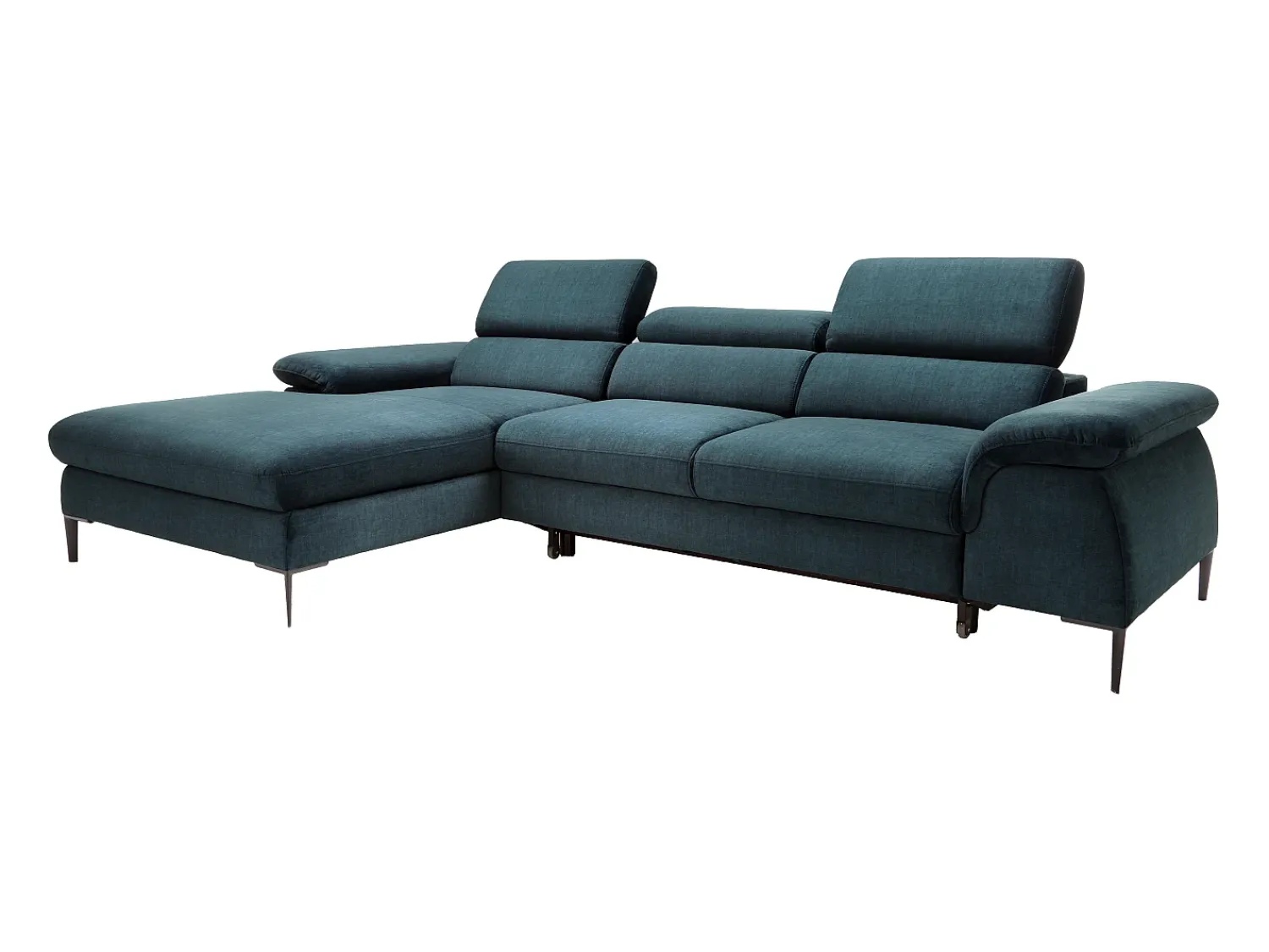 Outlet Vente-unique Sofá de canto esquerdo convertível em veludo azul-escuro design SEPINA de Pascal Morabito Azul escuro