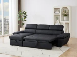 Sofá|LINEA SOFA Sofá de canto esquerdo convertível em couro JONOVA Preto