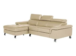 Online Vente-unique Sofá de canto esquerdo de pele de vaca MISHIMA Taupe