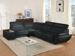 New LINEA SOFA Sofá de canto esquerdo em pele de vaca NAHIA Preto
