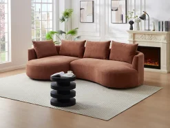 Hot Vente-unique Sofá de canto esquerdo em veludo texturizado cor LOUSADO Terracota