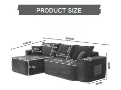 Online DripeX Sofá de canto esquerdo modular - Chenille - 3 almofadas e 2 travesseiros - 262x144x65cm Preto