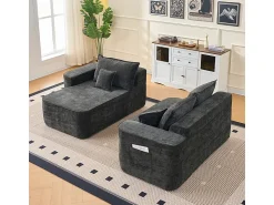 Online DripeX Sofá de canto esquerdo modular - Chenille - 3 almofadas e 2 travesseiros - 262x144x65cm Preto