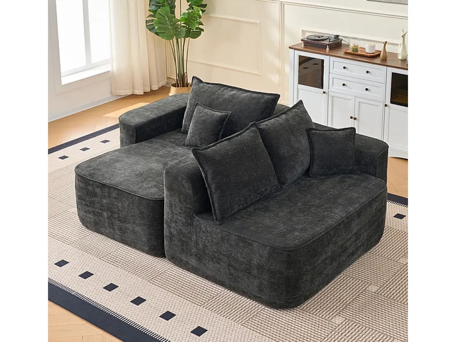 Online DripeX Sofá de canto esquerdo modular - Chenille - 3 almofadas e 2 travesseiros - 262x144x65cm Preto
