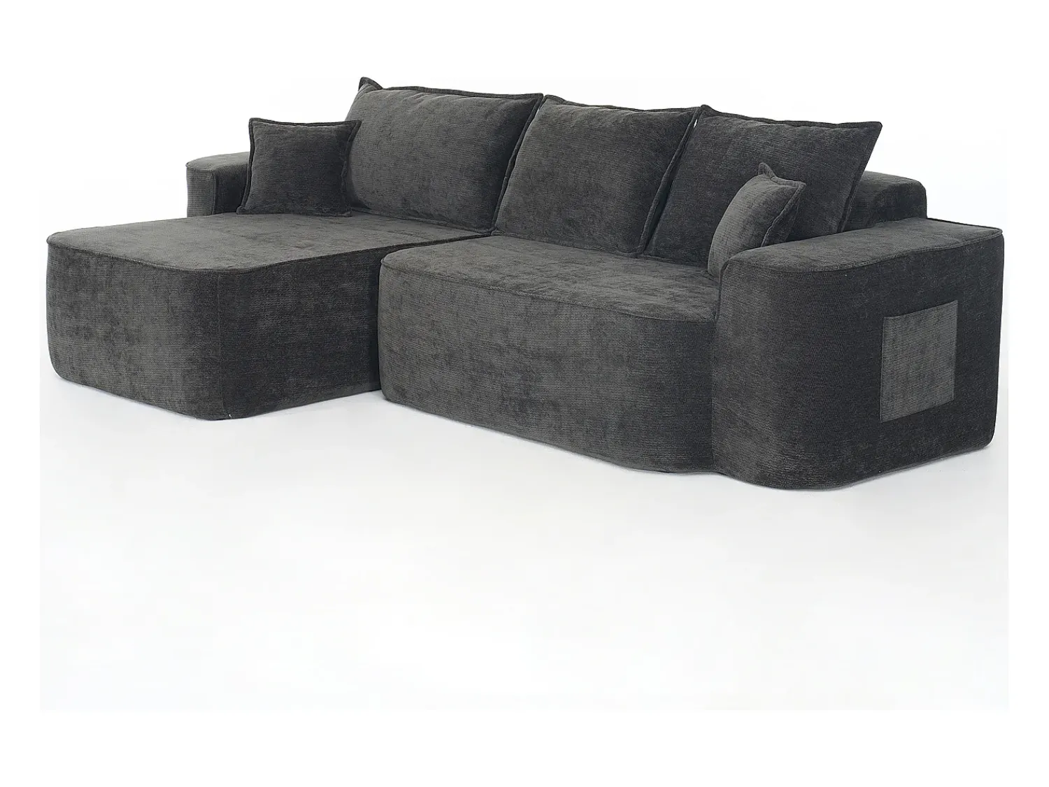 Online DripeX Sofá de canto esquerdo modular - Chenille - 3 almofadas e 2 travesseiros - 262x144x65cm Preto