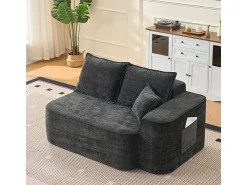 Online DripeX Sofá de canto esquerdo modular - Chenille - 3 almofadas e 2 travesseiros - 262x144x65cm Preto