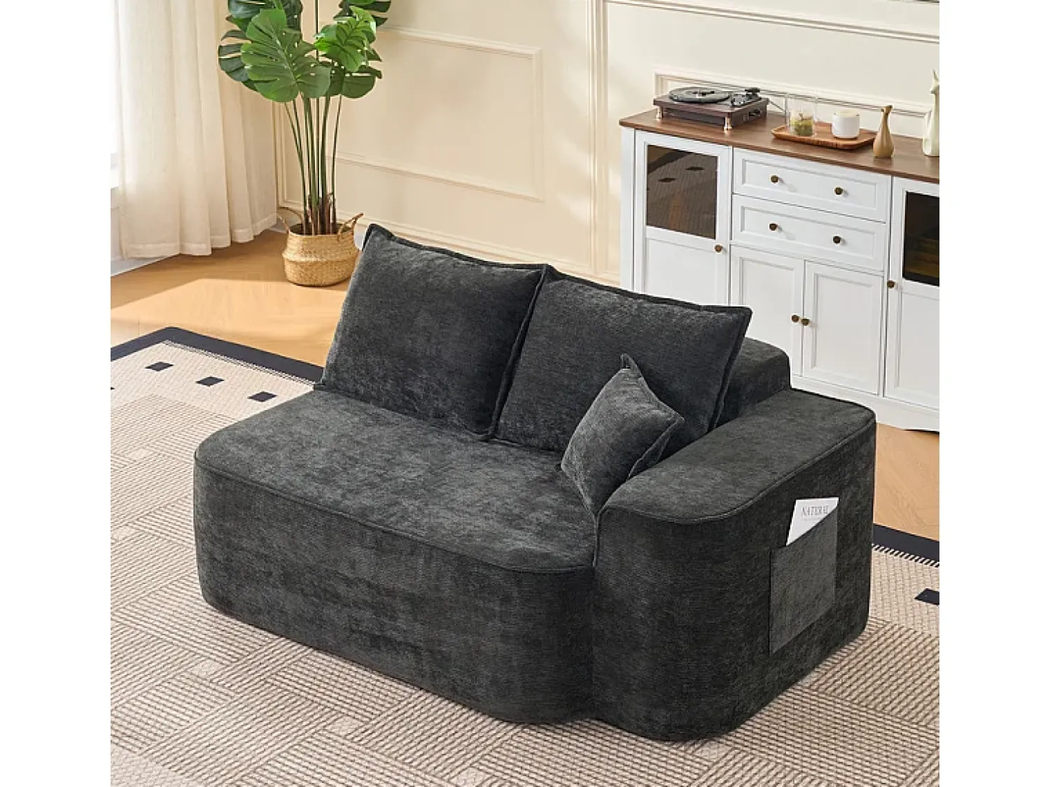Online DripeX Sofá de canto esquerdo modular - Chenille - 3 almofadas e 2 travesseiros - 262x144x65cm Preto